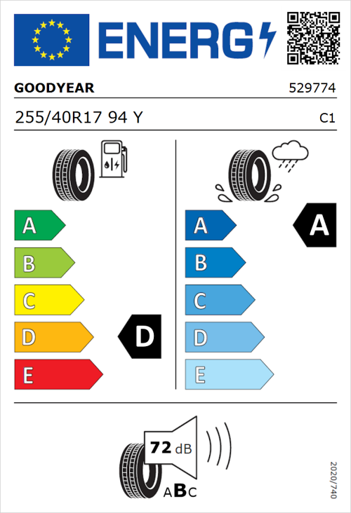 Tyre Label for Goodyear Eagle F1 Asymmetric 2 255/40R17 94Y