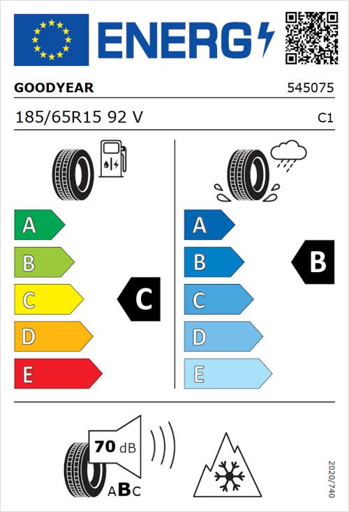 Tyre Label for Goodyear Vector 4Seasons Gen-3 185/65R15 92V