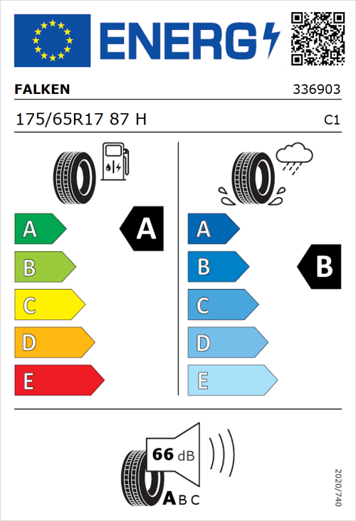 Tyre Label for Falken Sincera-SN110 175/65R17 87H