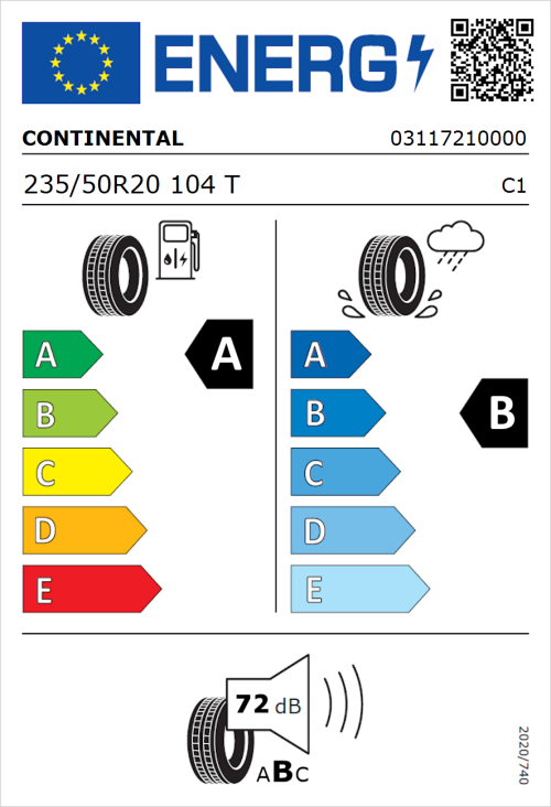 Tyre Label for Continental EcoContact 6 235/50R20 104T