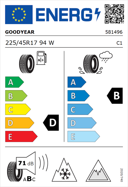 Tyre Label for Goodyear Vector 4Seasons Gen-3 225/45R17 94W