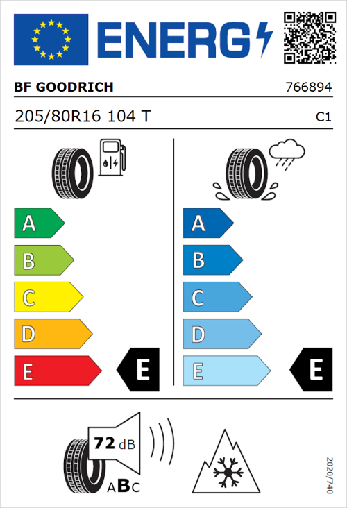 Tyre Label for BF Goodrich Trail-Terrain T/A 205/80R16 104T