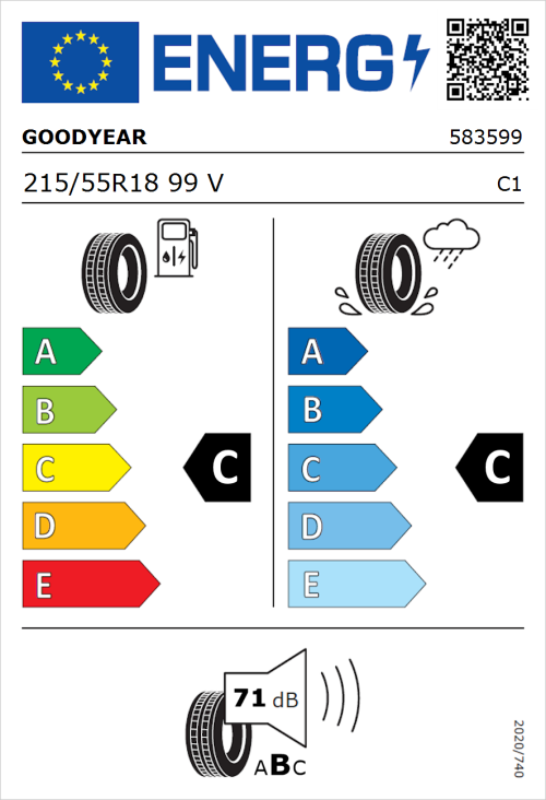 Tyre Label for Goodyear Vector 4Seasons Gen-3 215/55R18 99V