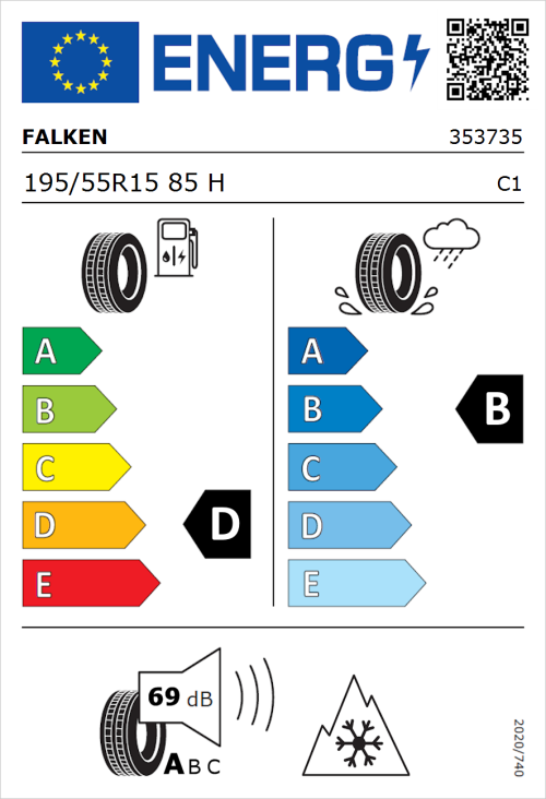 Tyre Label for Falken Eurowinter HS02 195/55R15 85H