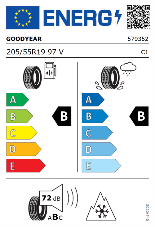 Tyre Label for Goodyear Vector 4Seasons Gen-3 205/55R19 97V