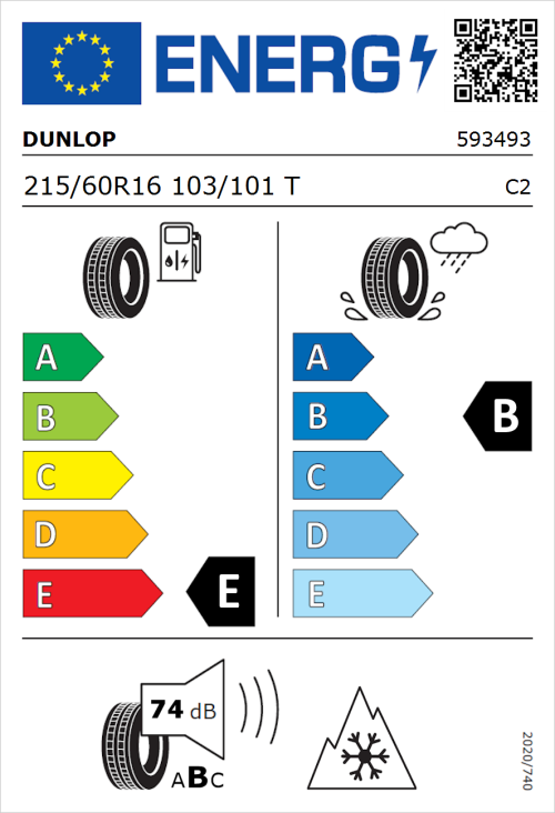 Tyre Label for Dunlop Econodrive A/S 215/60R16 103/101T