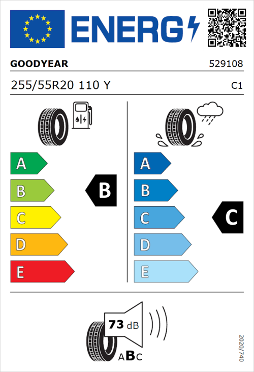 Tyre Label for Goodyear Eagle F1 Asymmetric SUV 255/55R20 110Y