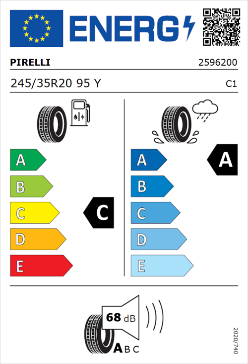 Tyre Label for Pirelli P ZERO Run Flat 245/35R20 95Y