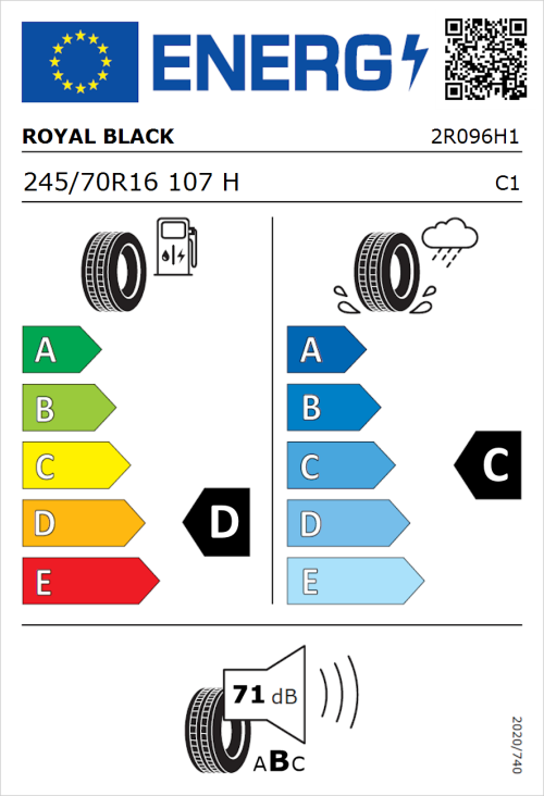 Tyre Label for Royal Black Sport 245/70R16 107H
