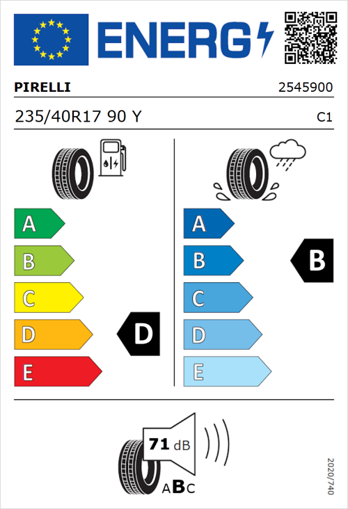 Tyre Label for Pirelli P Zero Asimmetrico 235/40R17 90Y